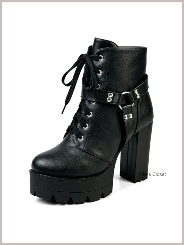 4.33" Platform Chunky Heel Combat Booties With Side Zipper
